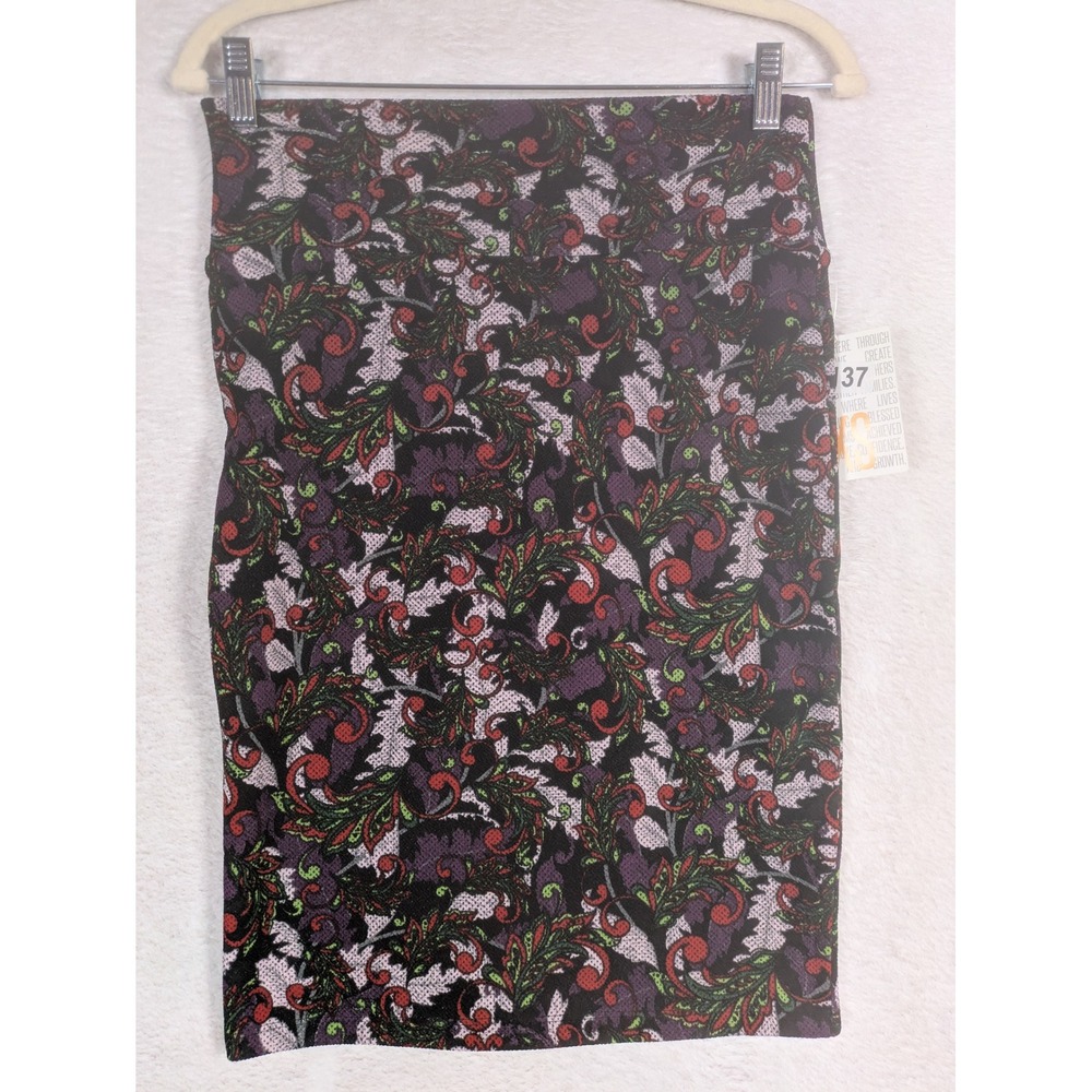 NEW LuLaRoe Cassie Skirt Women's XS Purple Green Paisley Scroll Stretchy Pencil